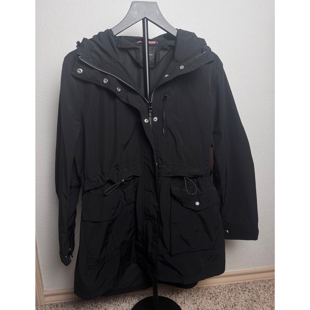 J.Crew Perfect Rain Jacket Black Hooded Utility Anorak Coat Womens Small